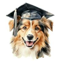 ai generado linda acuarela perro en graduación gorra aislado foto