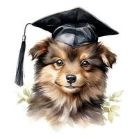 AI generated Cute watercolor dog in graduation cap isolated photo