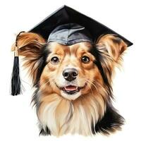 AI generated Cute watercolor dog in graduation cap isolated photo