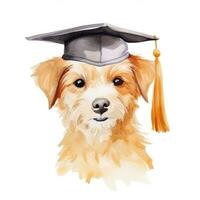 AI generated Cute watercolor dog in graduation cap isolated photo