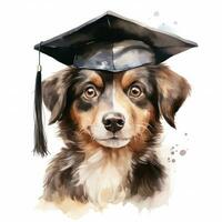 AI generated Cute watercolor dog in graduation cap isolated photo