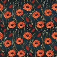 AI generated flowers with the stems showing seamless pattern background photo