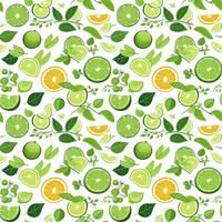 AI generated green and white leaves with slices of lime seamless pattern background photo