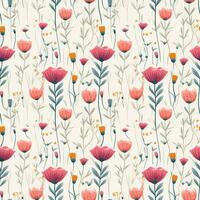 AI generated flowers with the stems showing seamless pattern background photo