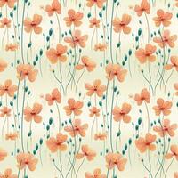 AI generated flowers with the stems showing seamless pattern background photo