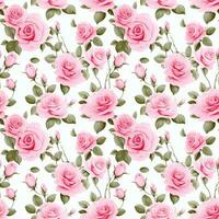AI generated fresh pink roses seamless pattern background photo