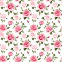 AI generated fresh pink roses seamless pattern background photo