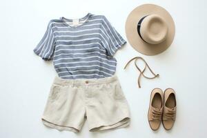 AI generated striped shorts, sandals and hat photo
