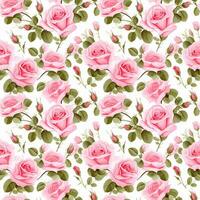 AI generated fresh pink roses seamless pattern background photo