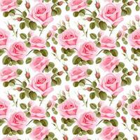 AI generated fresh pink roses seamless pattern background photo