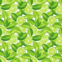 AI generated green and white leaves with slices of lime seamless pattern background photo