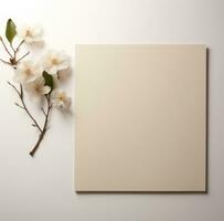 AI generated white square paper adorned with a flower photo