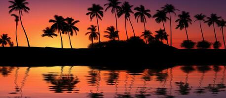 AI generated sunset with reflection of palm trees photo