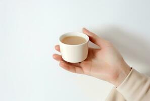 ai generado mujer manos participación un taza de té foto