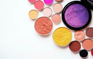 AI generated makeup products in a circle on a white background photo