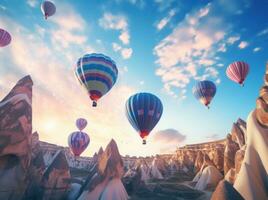 ai generado caliente aire globos en Capadocia foto