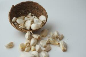 close up pf garlic on white background, photo