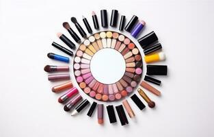 AI generated many makeup items are arranged together in a circle photo