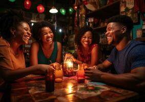 ai generado familia con vela iluminado con familia a hogar foto