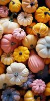 AI generated a group of colored pumpkins are sitting near each other photo