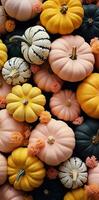 AI generated a group of colored pumpkins are sitting near each other photo