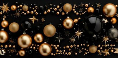 ai generado Navidad negro oro Brillantina oro metálico decoraciones foto