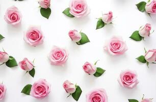 AI generated fresh pink roses in a white background photo