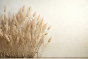 AI generated dried grass vlaming from a white wall photo