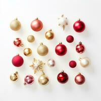 AI generated a few christmas ornaments are arranged on a white surface photo