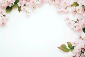 ai generado un marco de rosado flores en rosado y blanco, foto