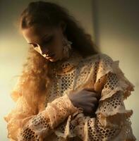 AI generated woman in a nigre lace jacket and gold chain photo