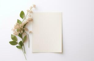 AI generated a beige blank card with plants on a white background photo