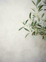 ai generado blanco tiza pared con verde aceituna árbol, foto