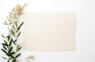 AI generated a beige blank card with plants on a white background photo