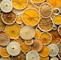 AI generated oranges and lemons cut into slices, photo