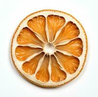 AI generated cut up pieces of orange on a white mat, back button focus, light yellow and white, focus stacking photo