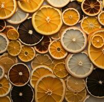 AI generated oranges and lemons cut into slices, photo