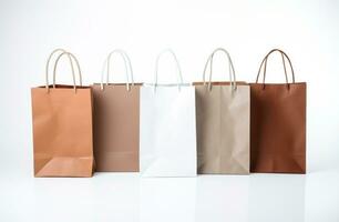 AI generated five shopping bags on a white background photo