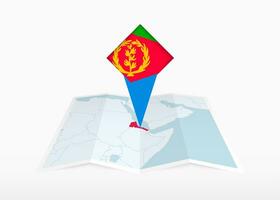 Eritrea is depicted on a folded paper map and pinned location marker with flag of Eritrea. vector