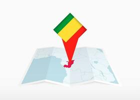 congo es representado en un doblada papel mapa y clavado ubicación marcador con bandera de congo vector