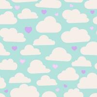 White fluffy cartoon clouds seamless pattern background. Vector illustration for kids fabric or backdrop.