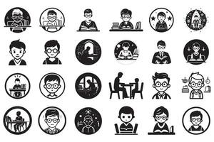 Set of icons of studying students and boys icon. vector