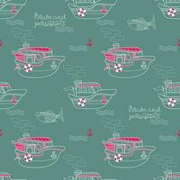 Seamless pattern with outline cartoon boats. Brave and Persistent. Vector. vector