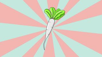 Animated white radish icon with rotating background video