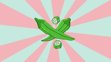 animado okra vegetal icono con un giratorio antecedentes video