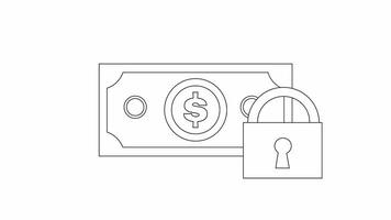 animación de un bosquejo de un dólar cuenta y candado icono, financiero seguridad video