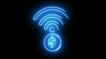 Animation of a dollar coin icon with an internet network with a glowing neon effect video