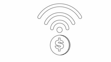 Animation of a sketch of a dollar bill icon and an internet network video