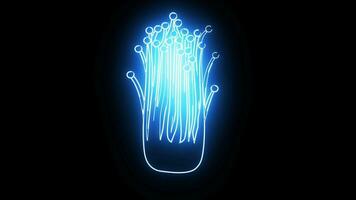 animerad enoki svamp ikon med en lysande neon effekt video
