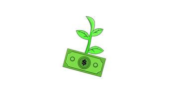 Animation of dollar bill and tree icon, financial growth video